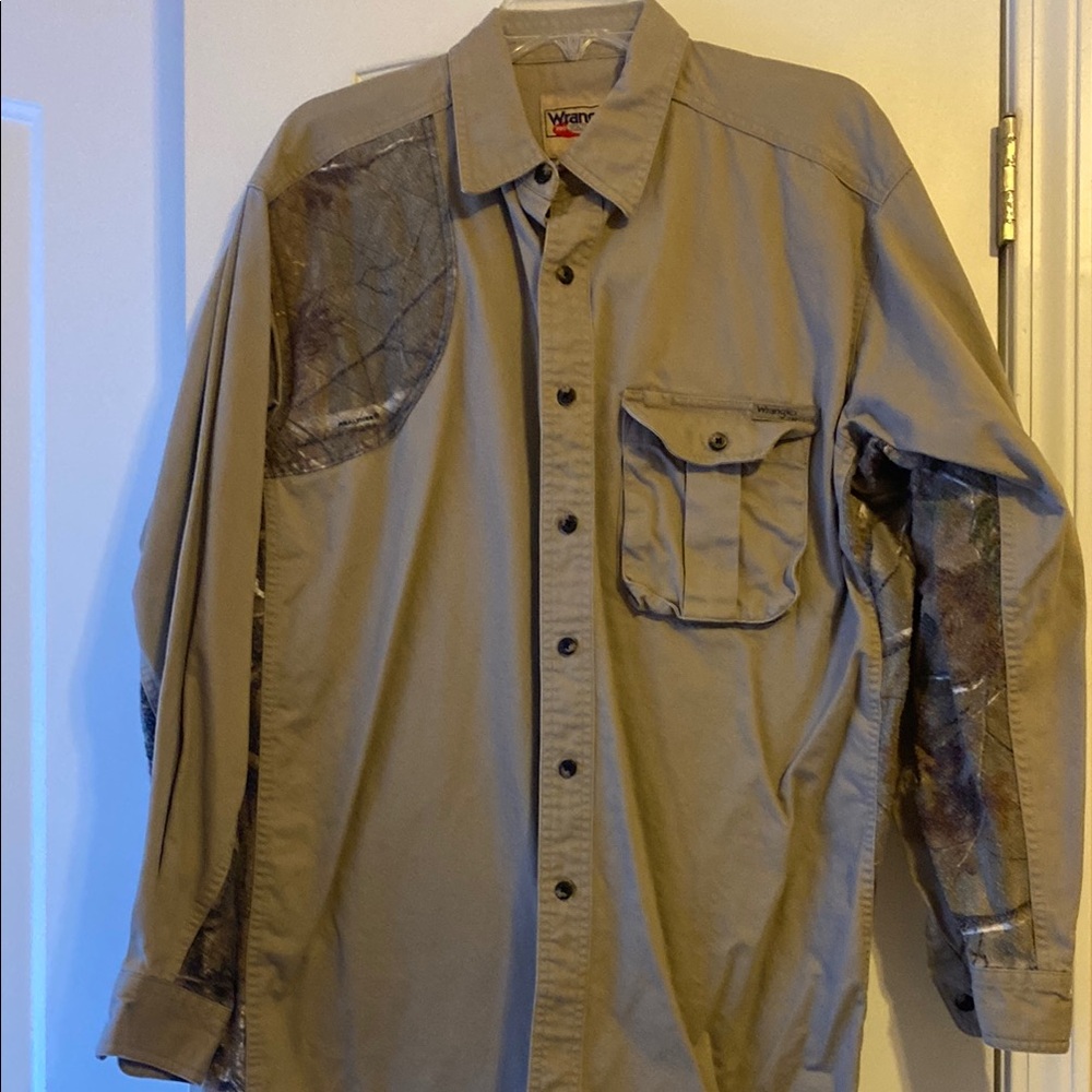 Walls Tan Long Sleeve Shirt with Camouflage Accents